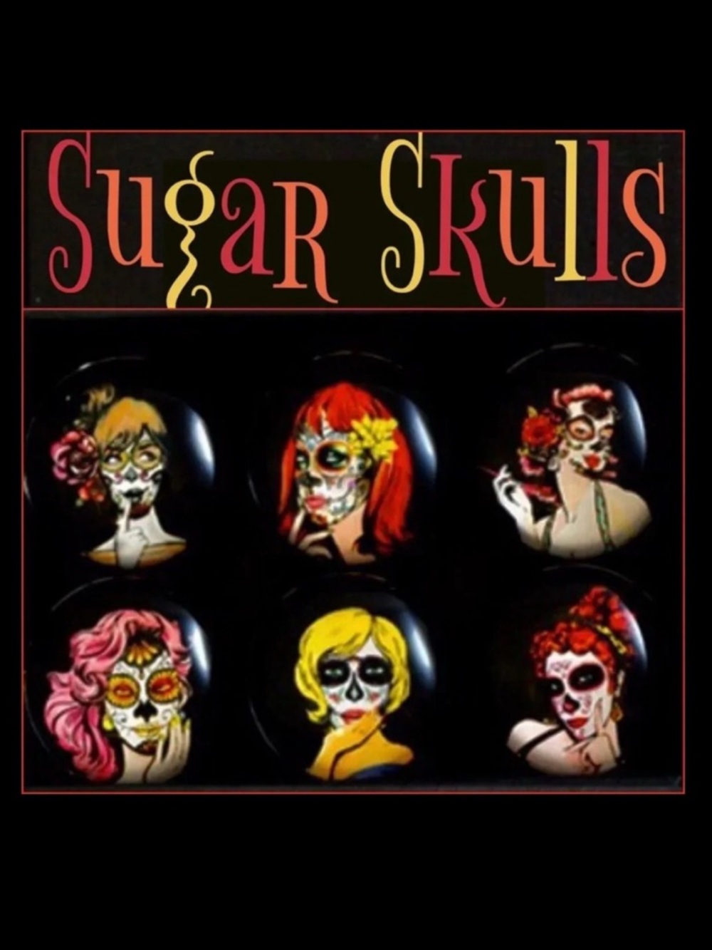 SUGAR SKULLS GIRLS – GLASS MAGNET SET OF 6 NEW